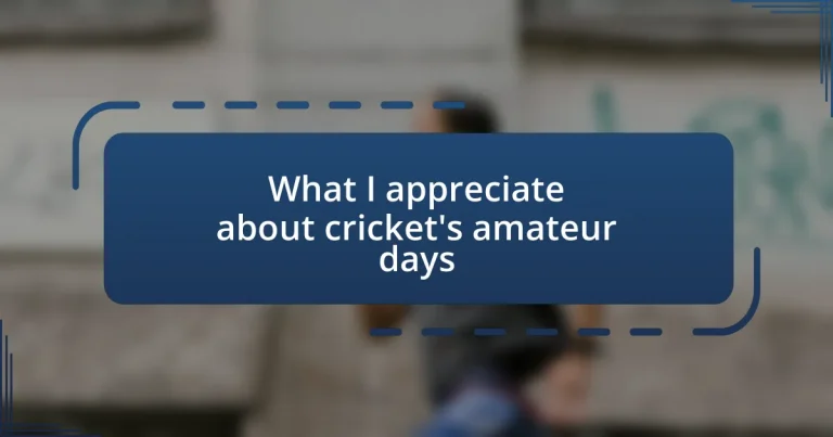 What I appreciate about cricket’s amateur days