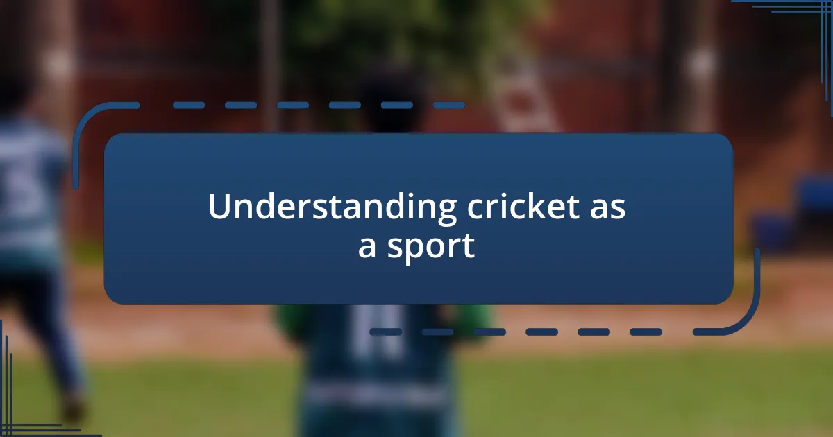 Understanding cricket as a sport