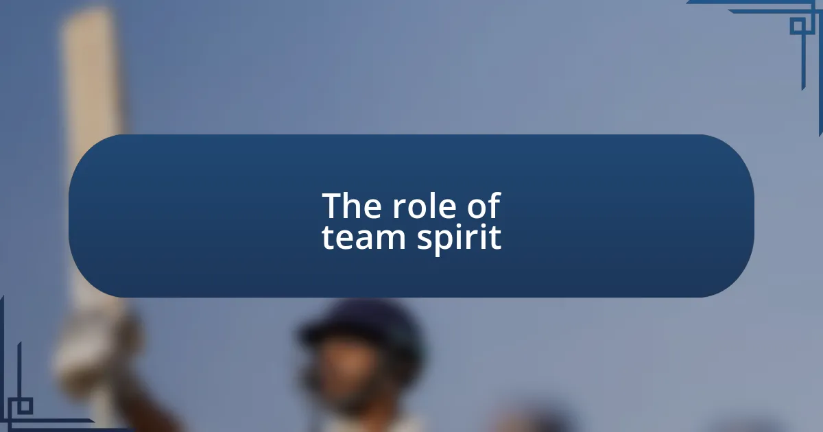 The role of team spirit