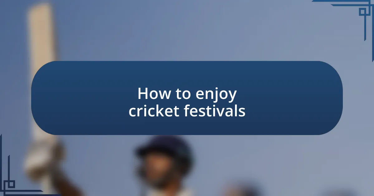 How to enjoy cricket festivals