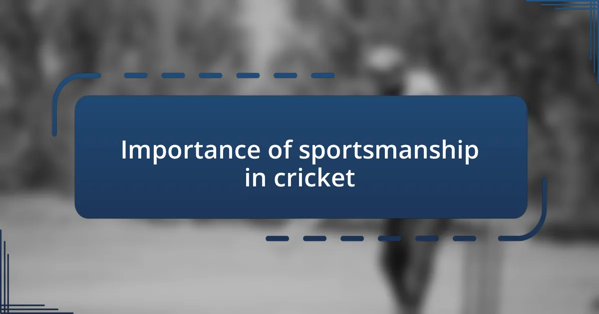 Importance of sportsmanship in cricket