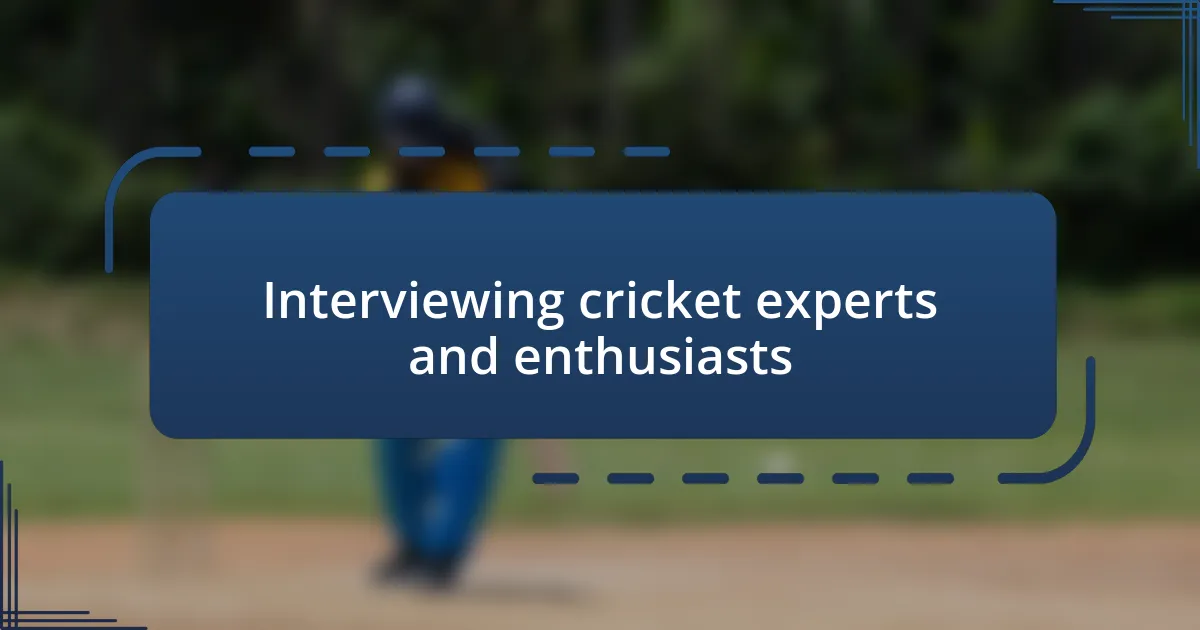 Interviewing cricket experts and enthusiasts