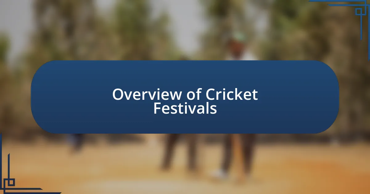 Overview of Cricket Festivals