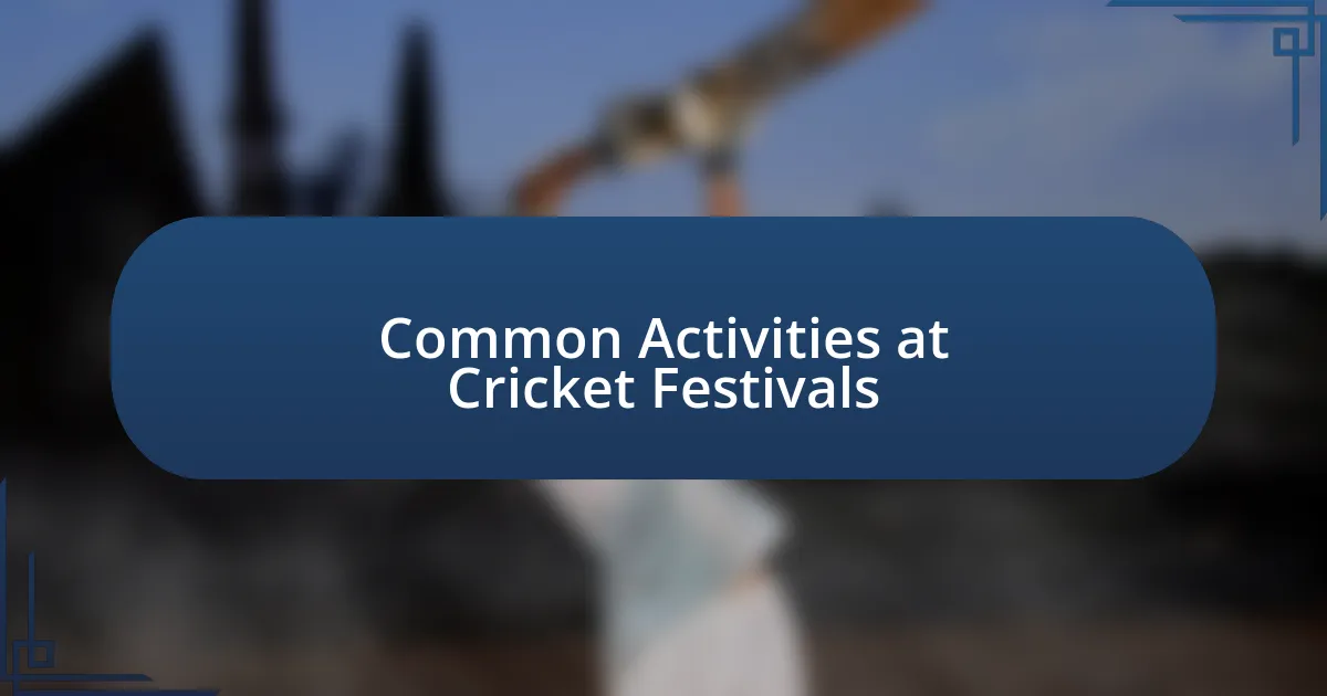 Common Activities at Cricket Festivals