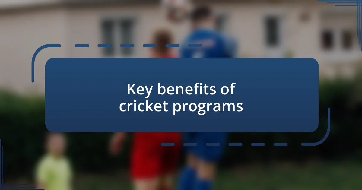 Key benefits of cricket programs