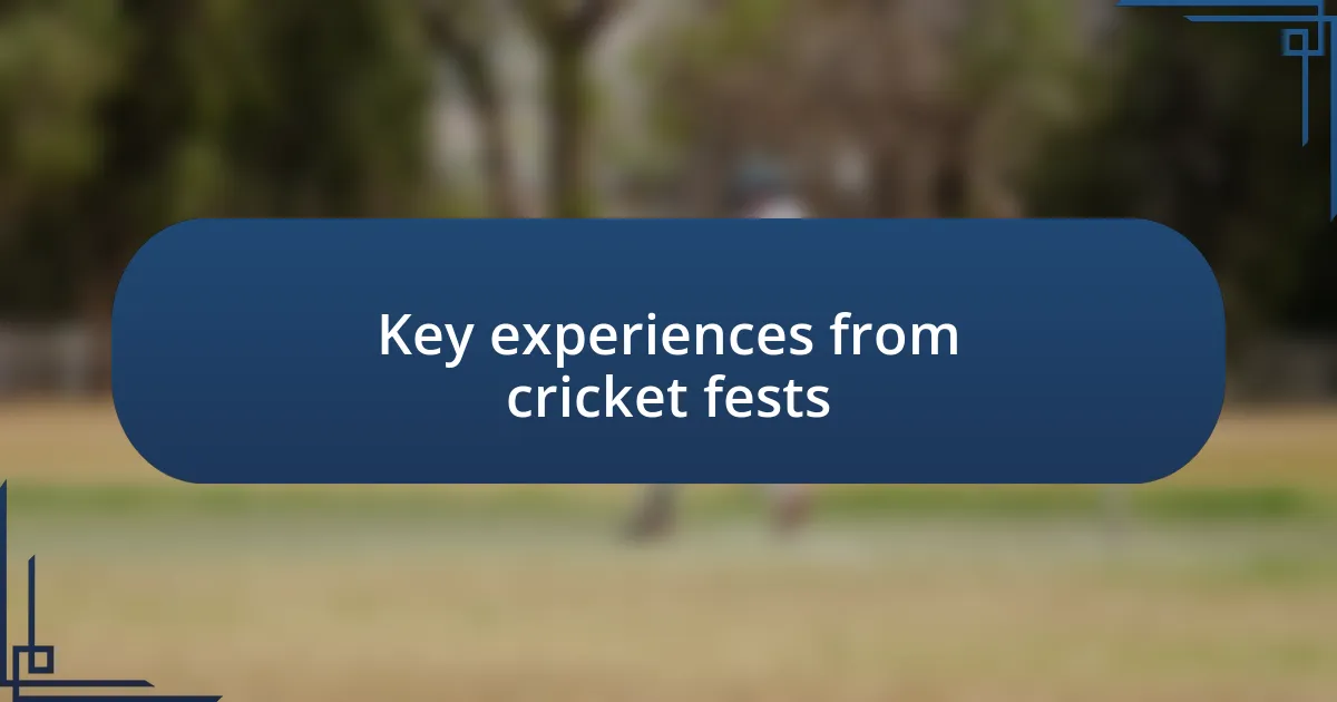 Key experiences from cricket fests