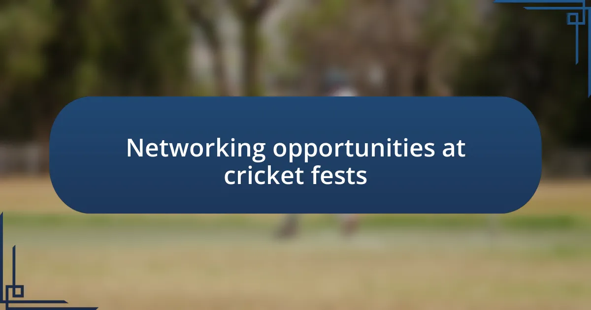 Networking opportunities at cricket fests