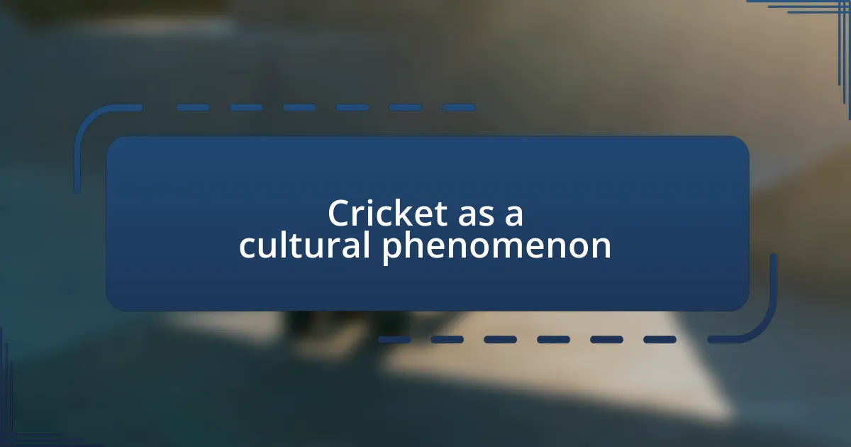 Cricket as a cultural phenomenon